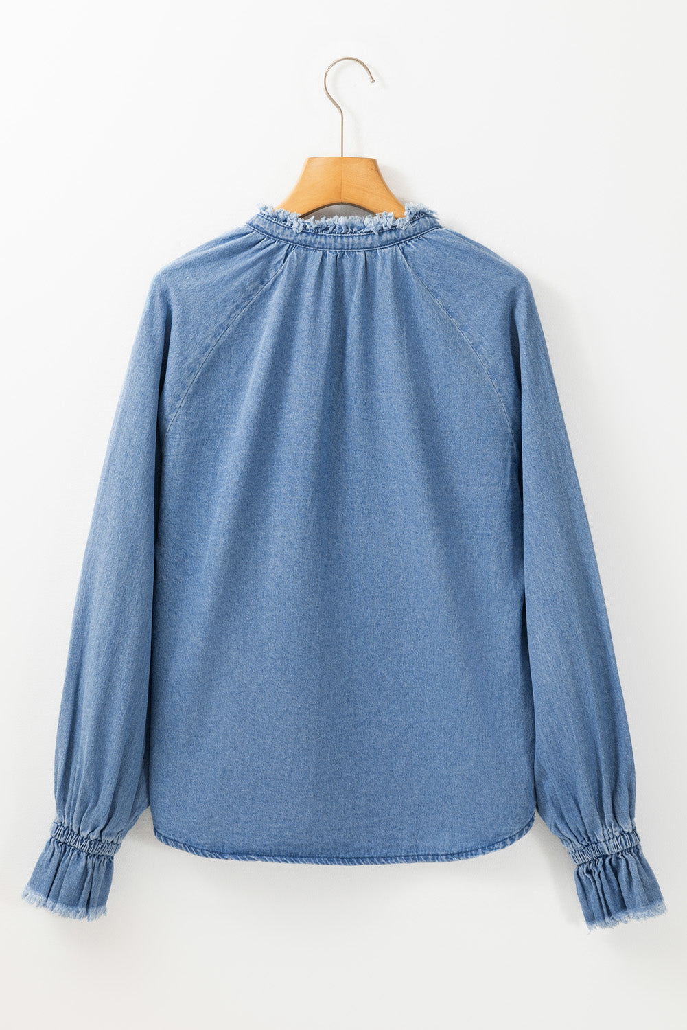 Denim Frayed Trim Denim Blouse