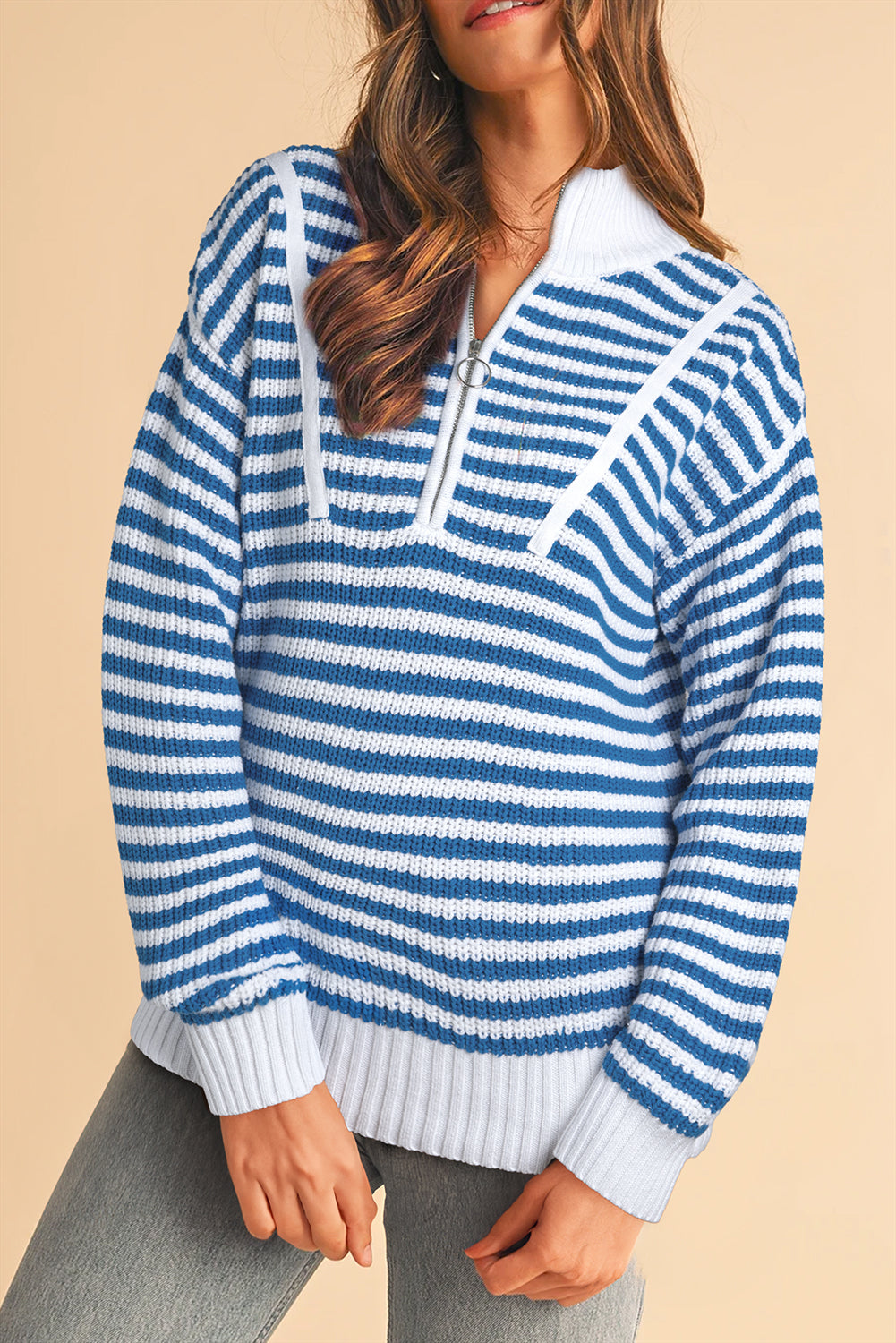 Stripe Zip Up Sweater