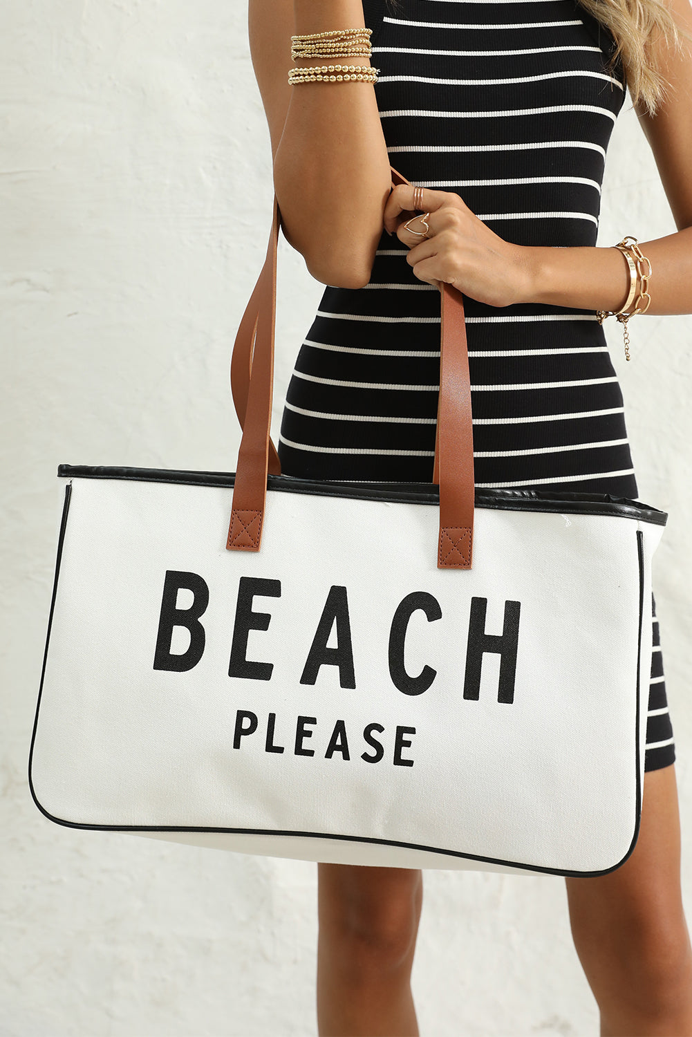 BEACH PLEASE Large Canvas Tote Bag