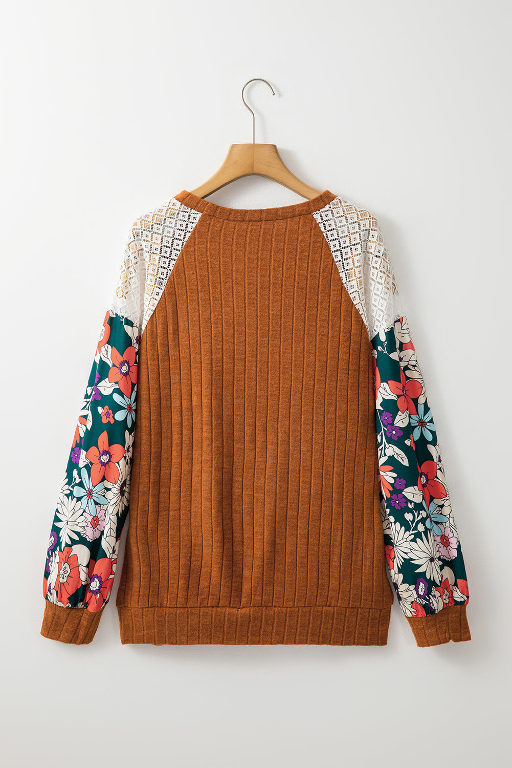 Flowery Sleeve Ribbed Blouse