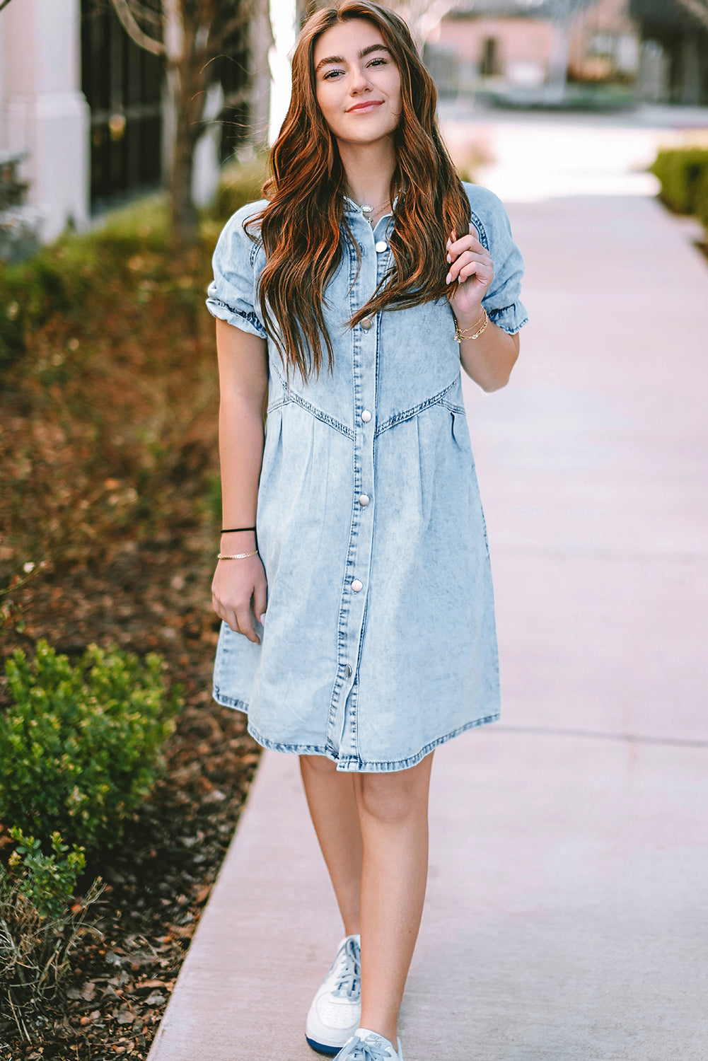 Denim. Ruffled Sleeve Denim Dress