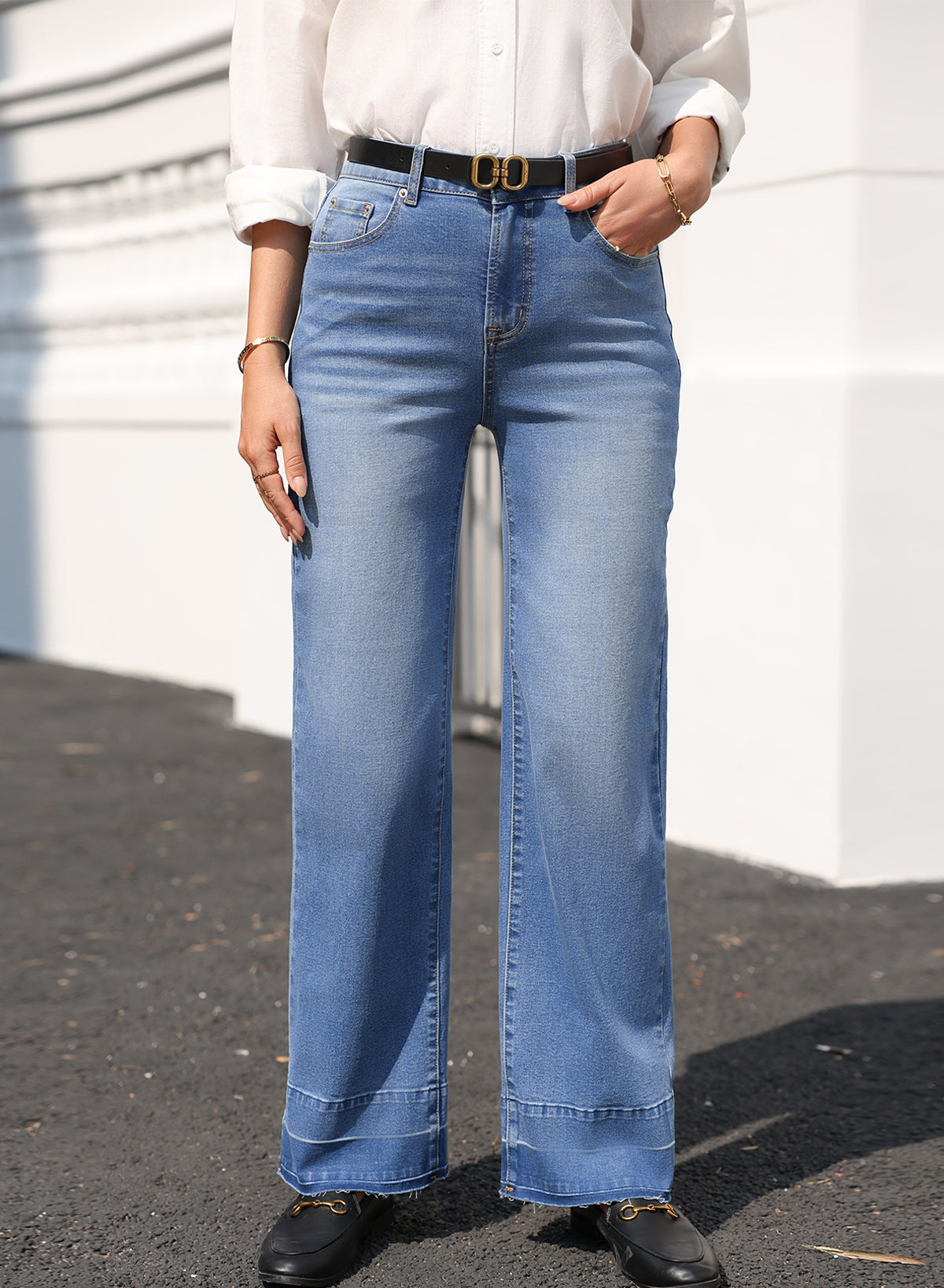 Raw Hem Cuffs Straight High Rise Loose Jeans