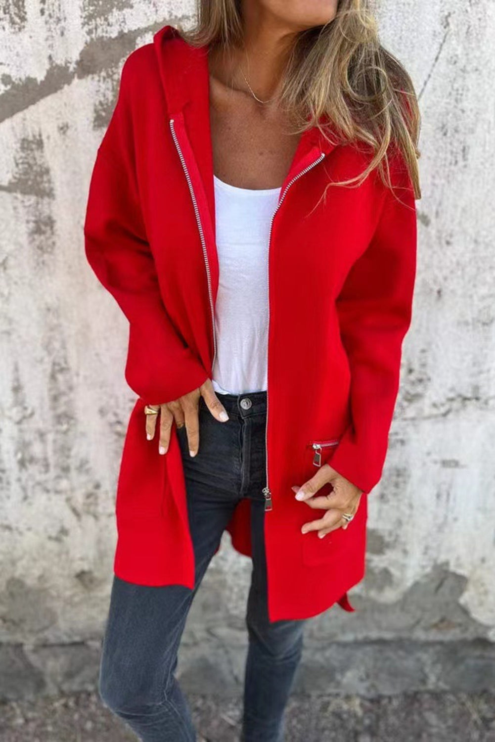 Red Zip Hooded Jacket