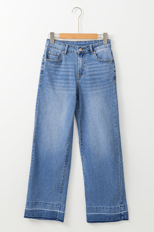 Raw Hem Cuffs Straight High Rise Loose Jeans