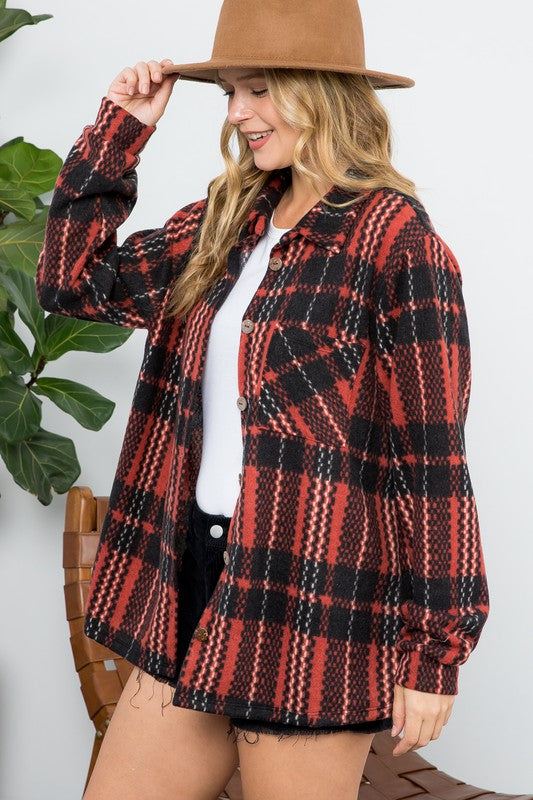 Fuzzy Plaid Shacket Plus Size