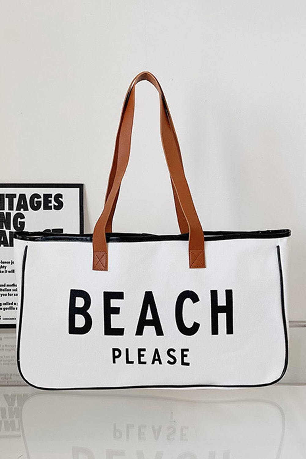 BEACH PLEASE Large Canvas Tote Bag