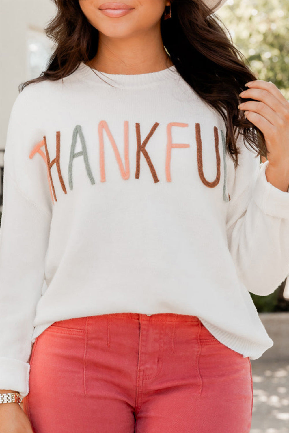 White Thankful Sweater Plus Size