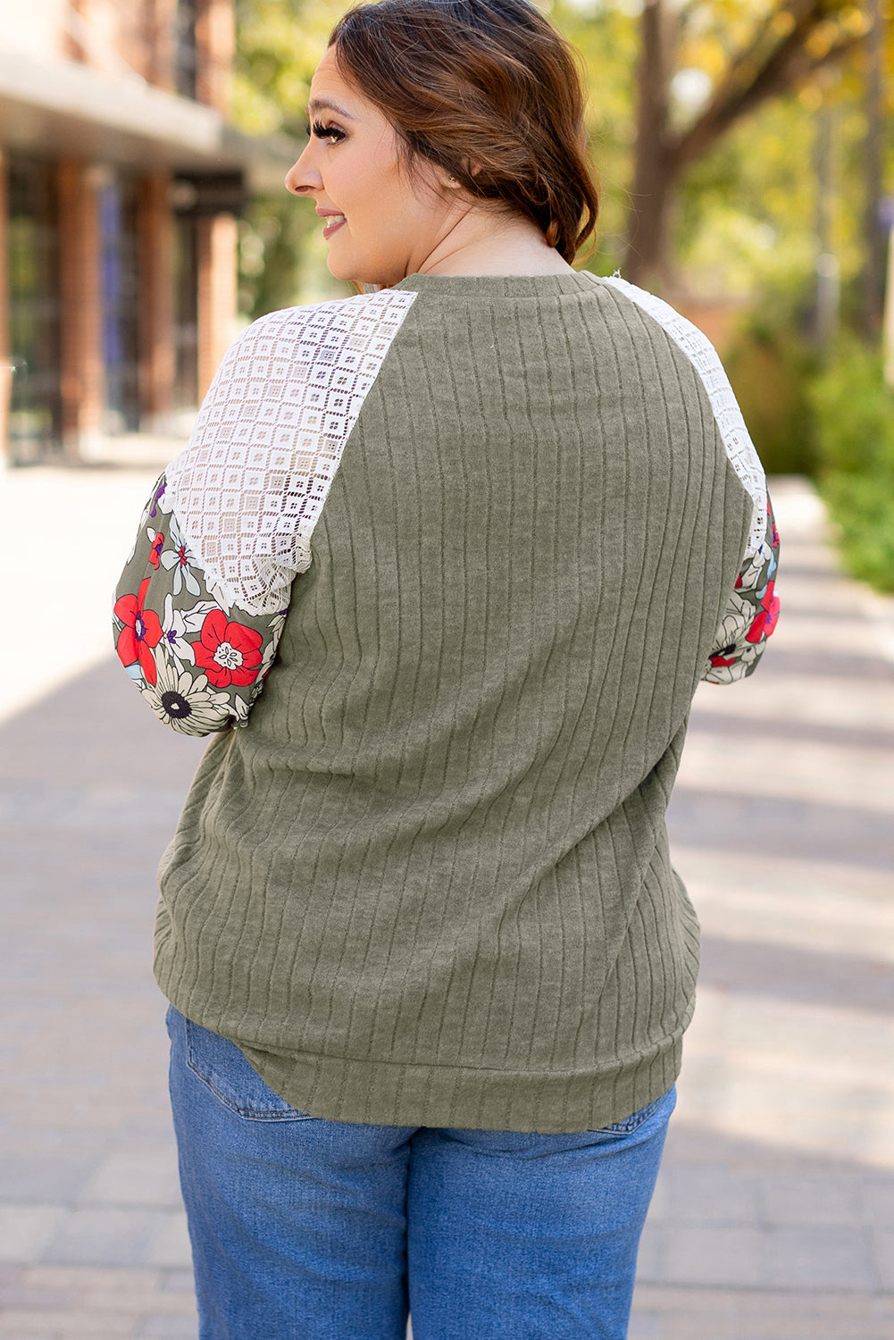 Flowery Raglan Sleeve Blouse Plus Size