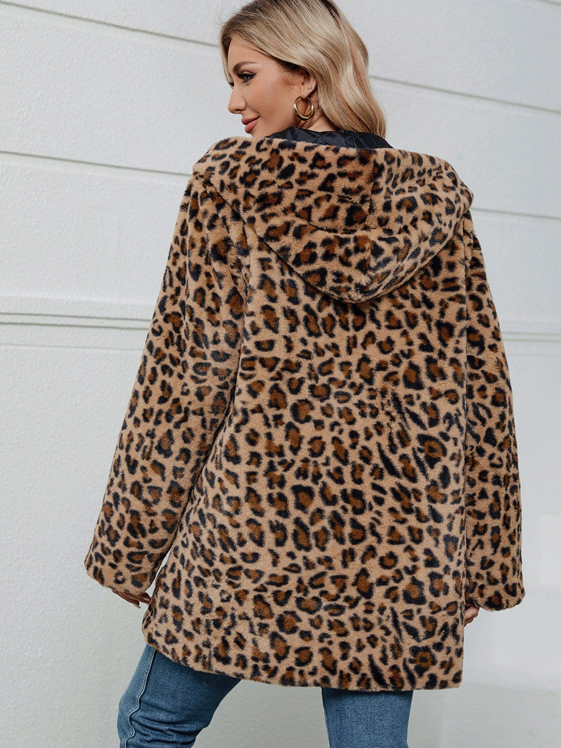 Faux Fur Leopard Hoodie Jacket