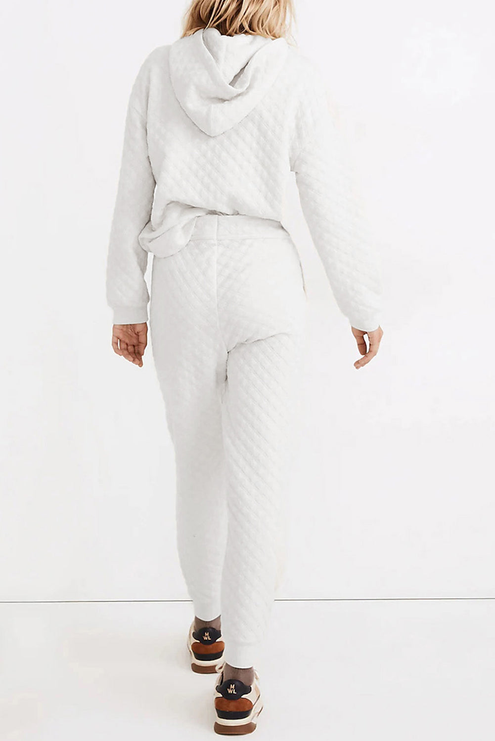 White Quilted Hoodie/Drawstring Jogger Pants Set