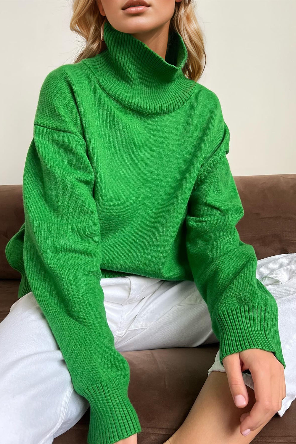 Dropped Shoulder Turtleneck Sweater