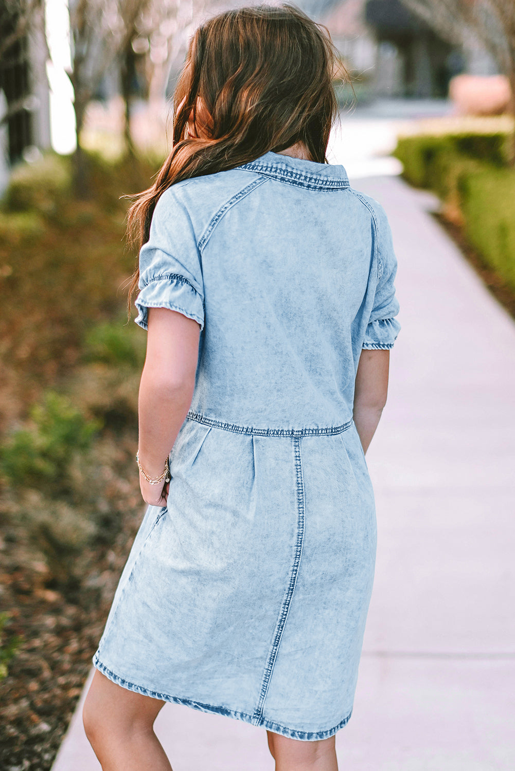 Denim. Ruffled Sleeve Denim Dress