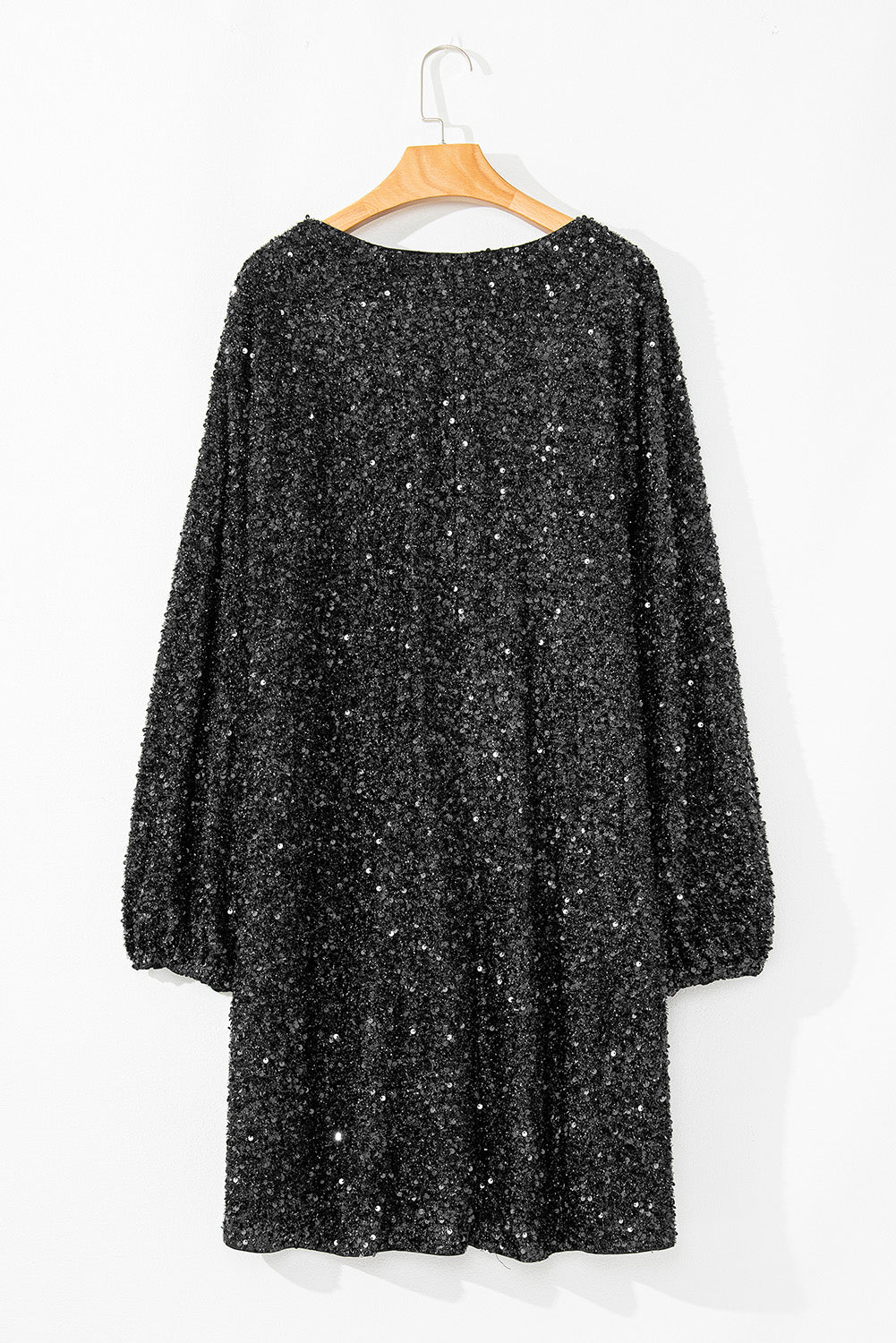 Bubble Sleeve V Neck Sequin Dress Plus Size