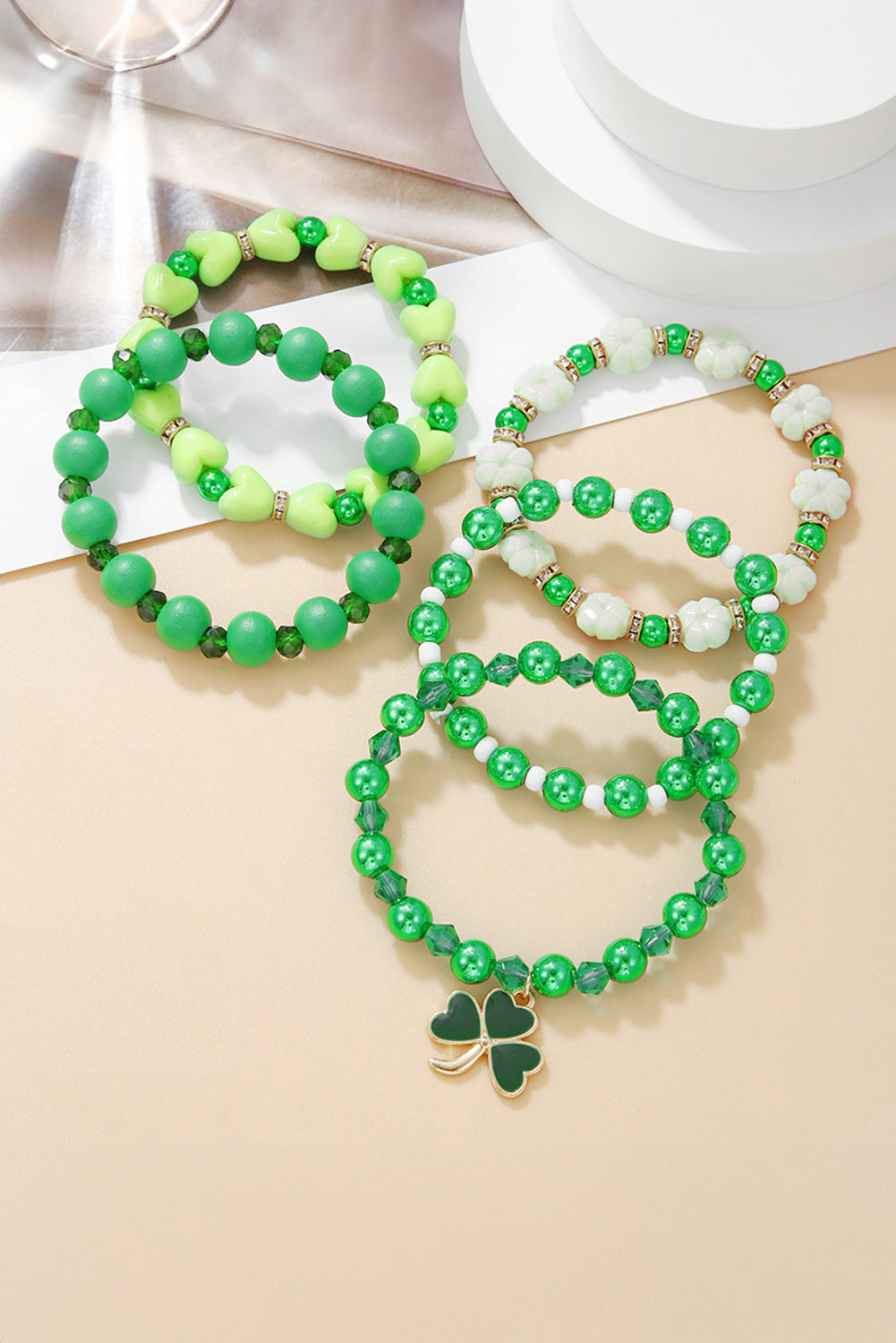 Green Clover Pendant 5PC Bracelet