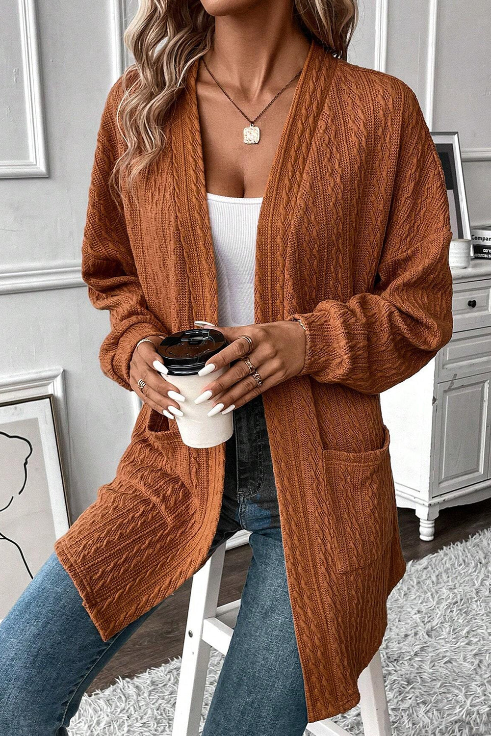 Cable Textured Knit Cardigan