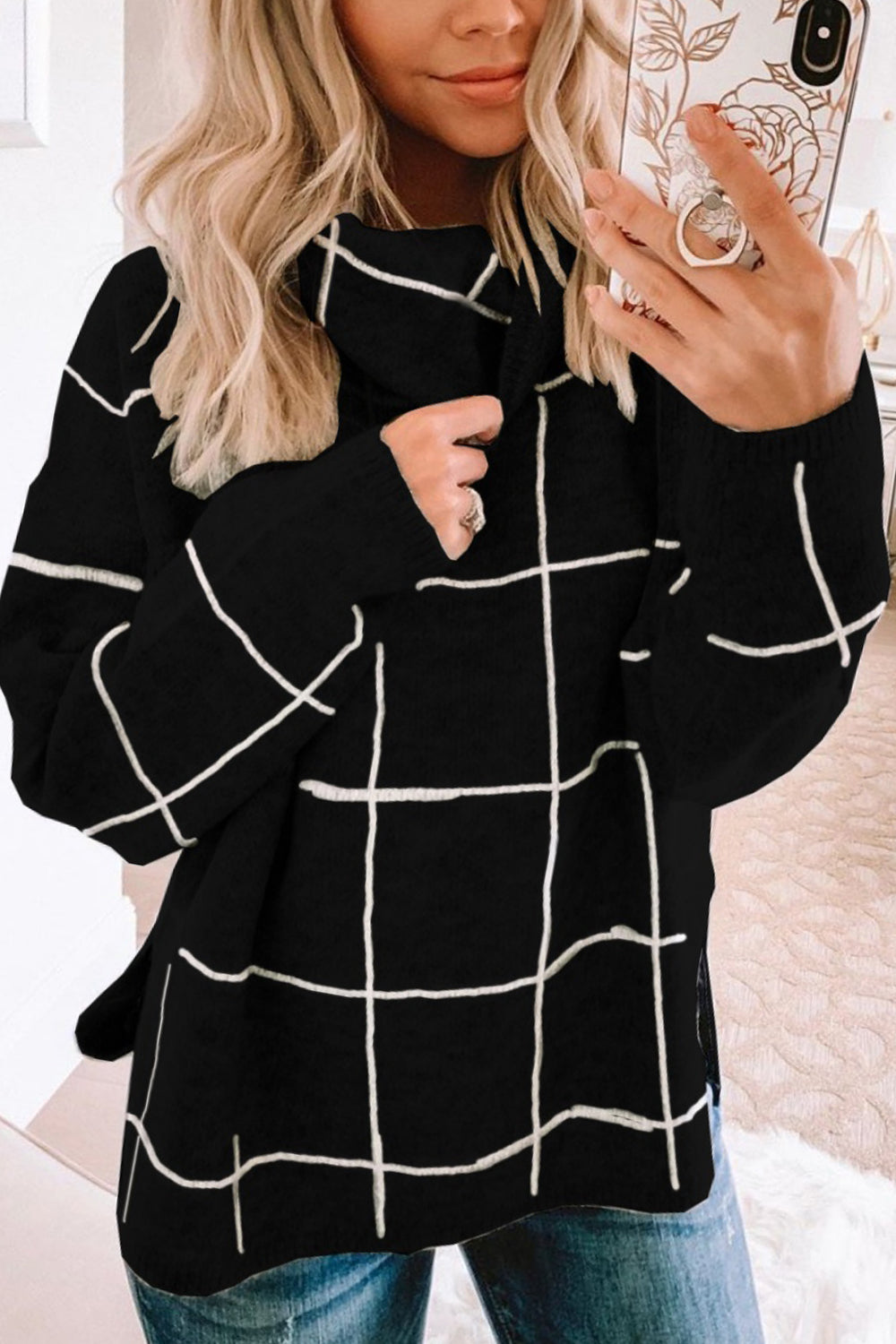 Box Plaid Drop Shoulder Sweater