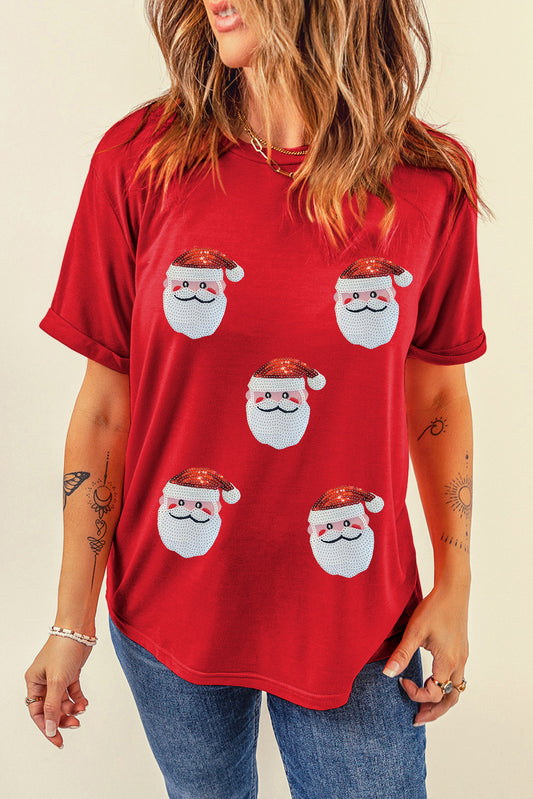 Sequin Santa Heads Tee