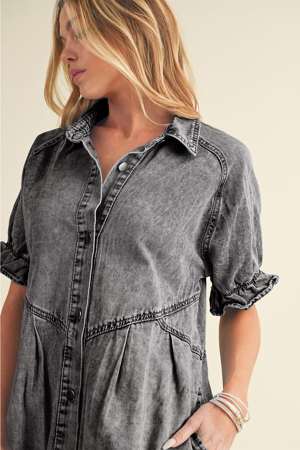 Denim. Ruffled Sleeve Denim Dress