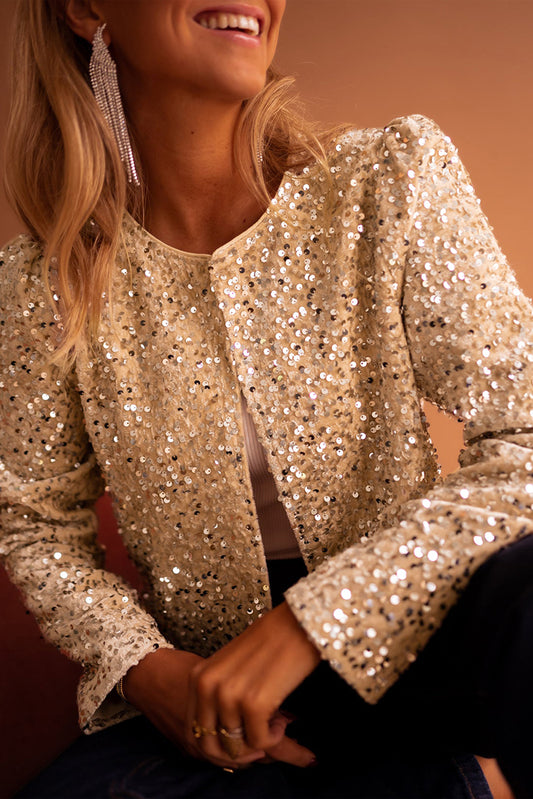 Sequin Open Front Cropped Jacket