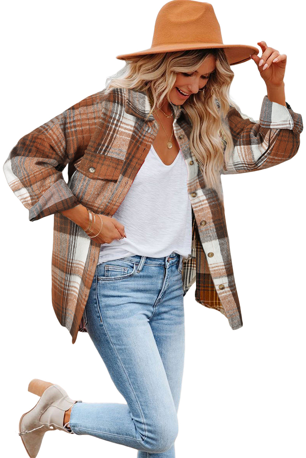 Autumn Brown Plaid Flannel Shacket