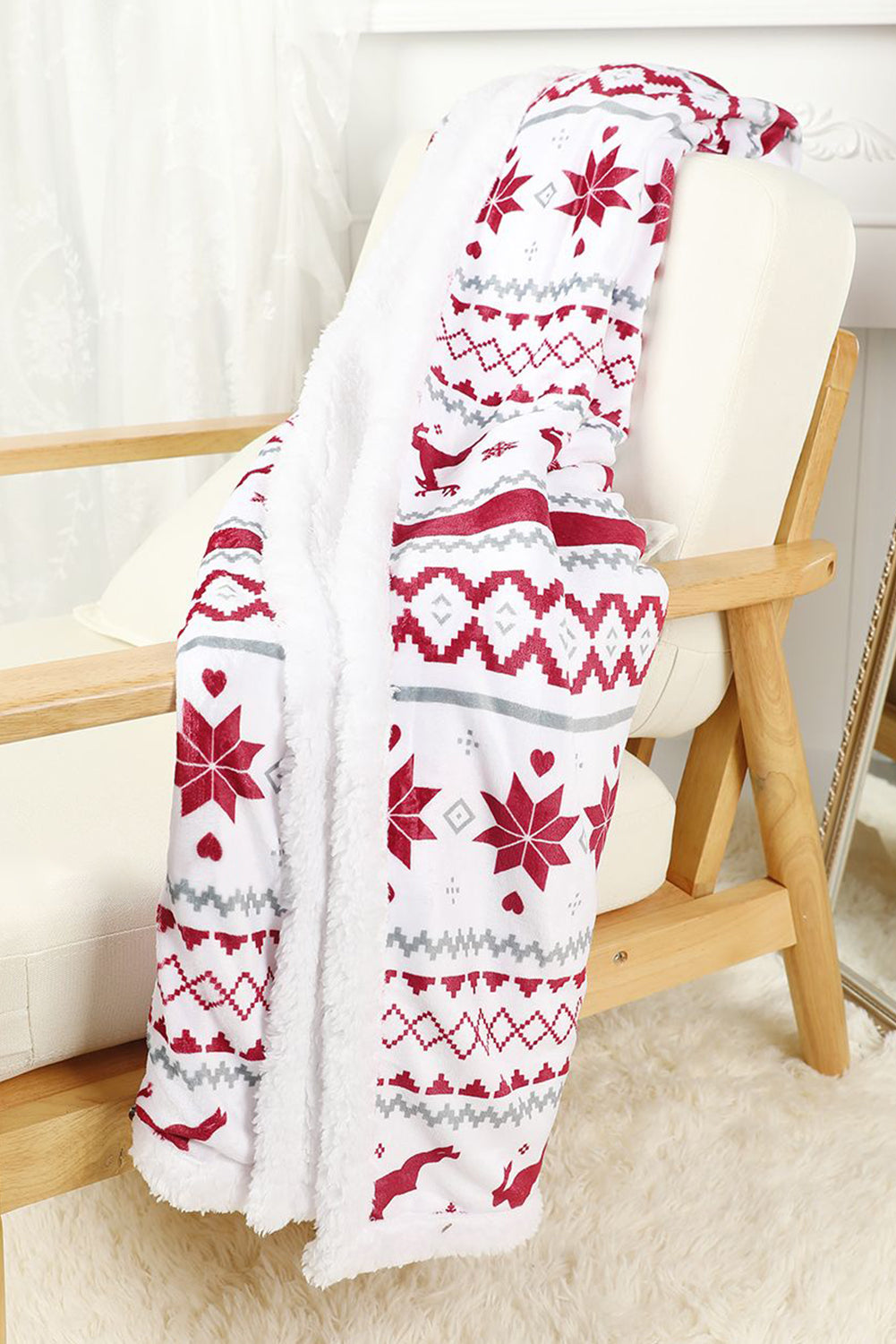 Christmas Reindeer Snowflake Sherpa Blanket