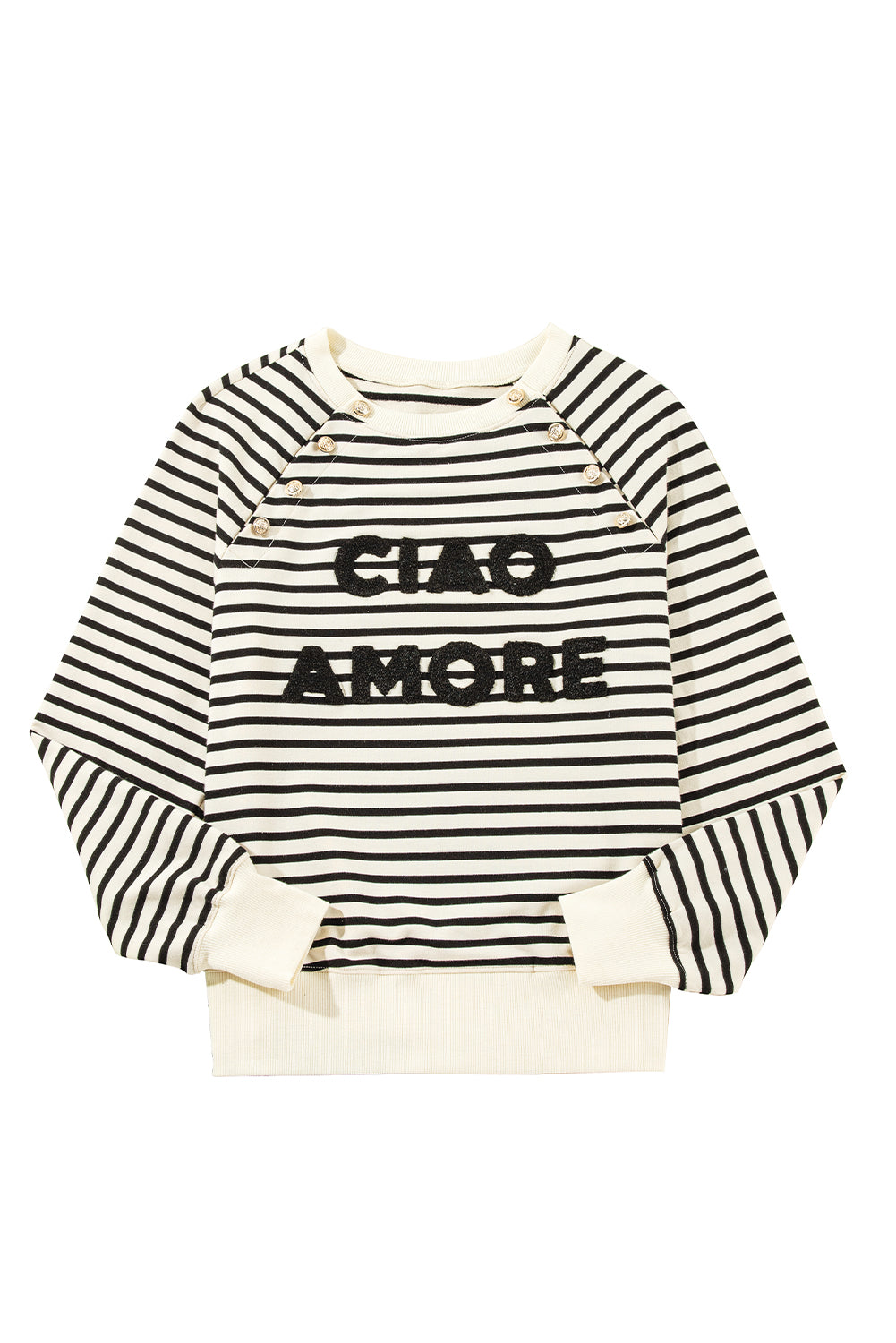 Ciao Amore Button Stripe Sweatshirt