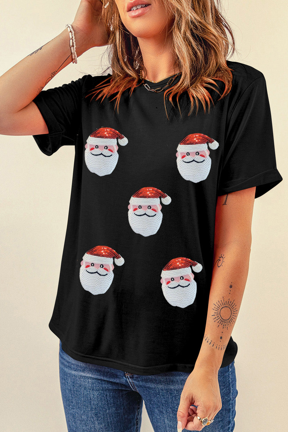 Sequin Santa Heads Tee