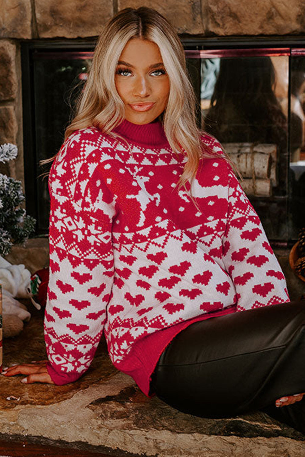 Reindeer Heart High Neck Sweater