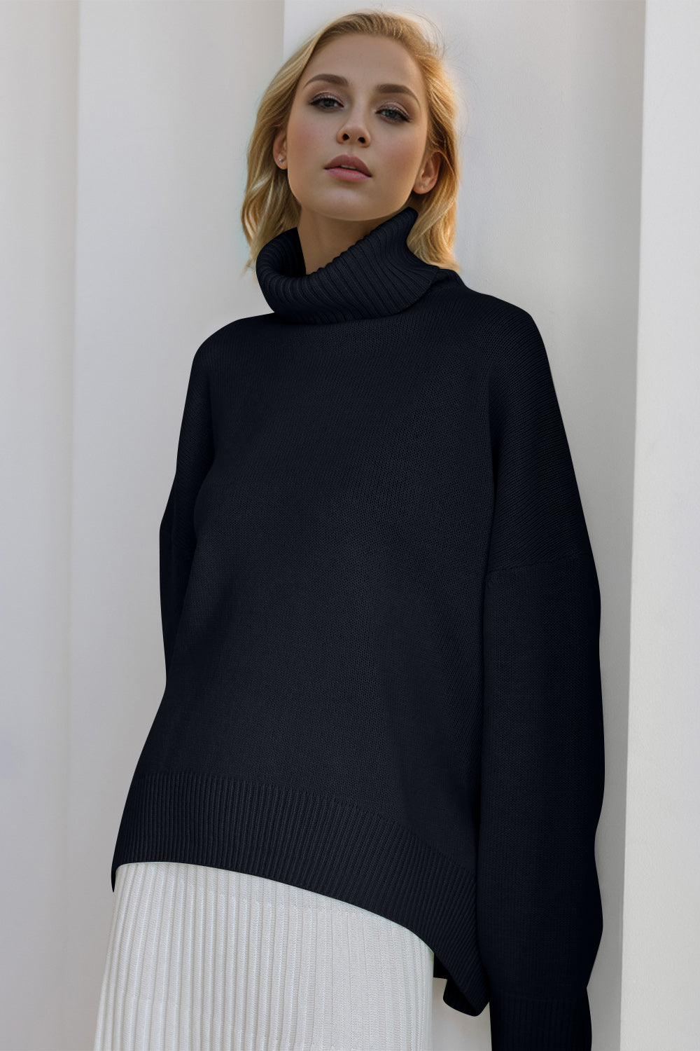 Dropped Shoulder Turtleneck Sweater