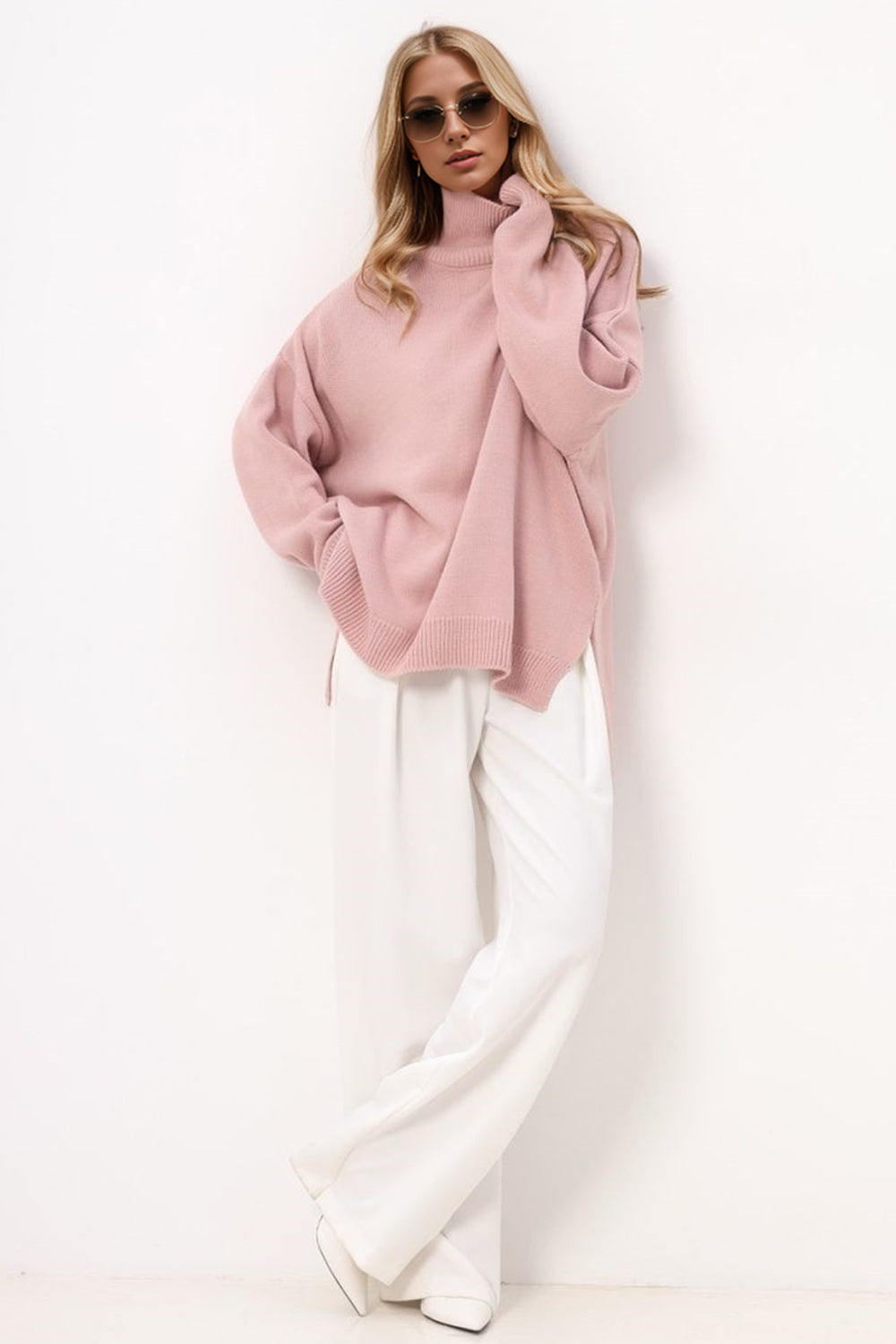 Side Slit Turtleneck Sweater