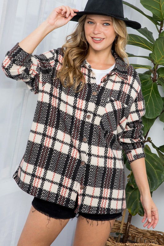 Fuzzy Plaid Shacket Plus Size