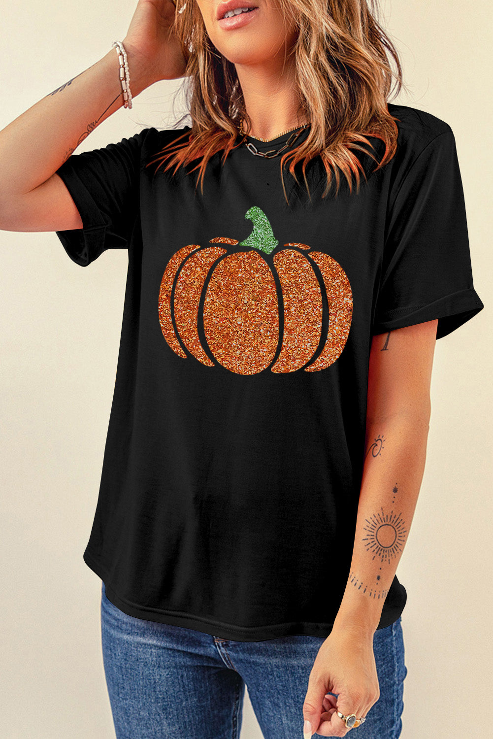 Glitzy Pumpkin Print Tee