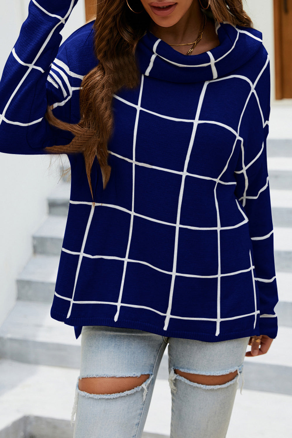 Box Plaid Drop Shoulder Sweater