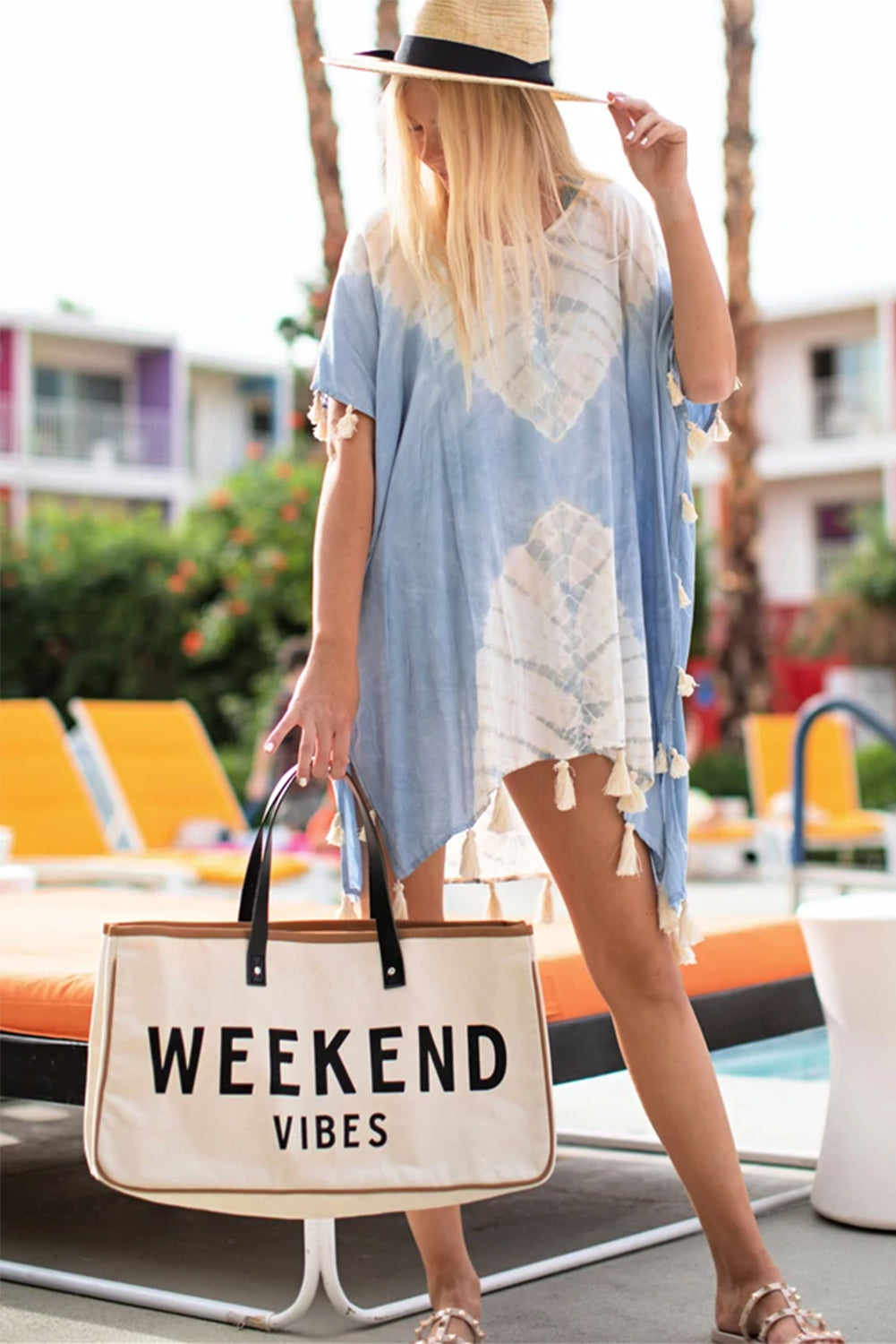 WEEKEND VIBES Large Canvas Tote Bag