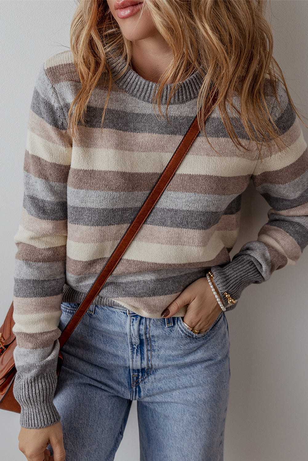 Striped Ribbed Edge Sweater