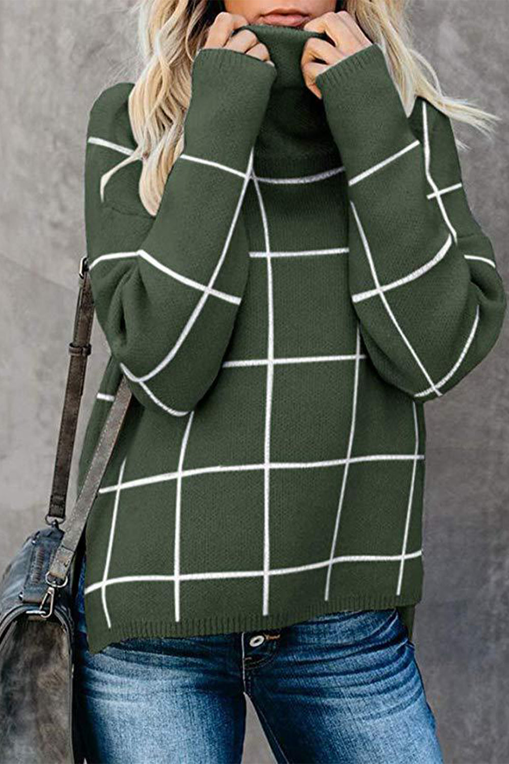 Box Plaid Drop Shoulder Sweater