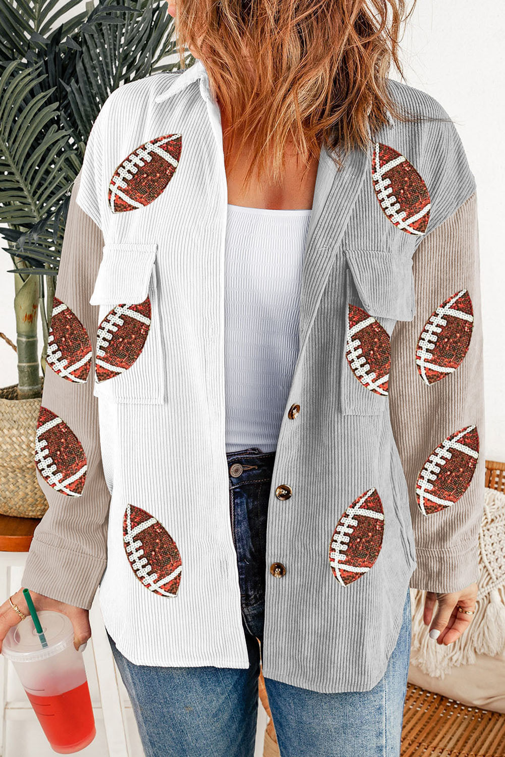 Sequin Football Corduroy Shacket