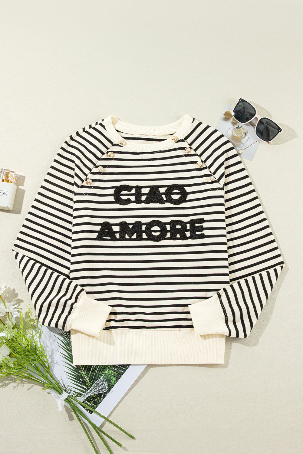 Ciao Amore Button Stripe Sweatshirt