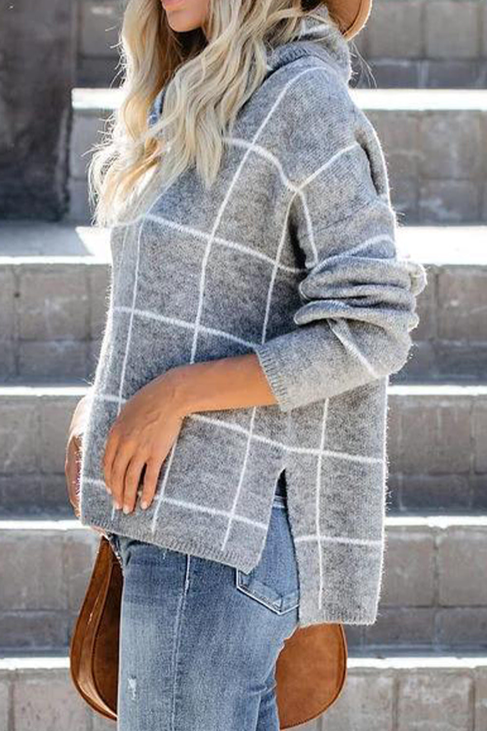 Box Plaid Drop Shoulder Sweater