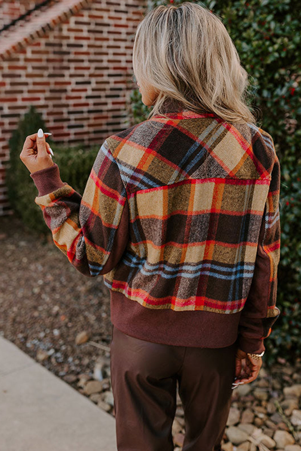 Snap/Zip Brown Plaid Jacket