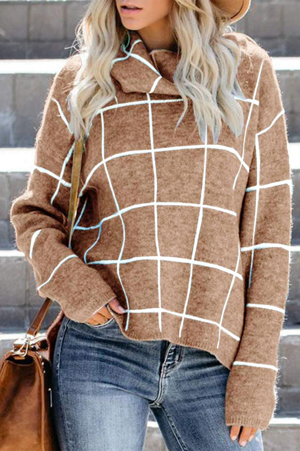 Box Plaid Drop Shoulder Sweater