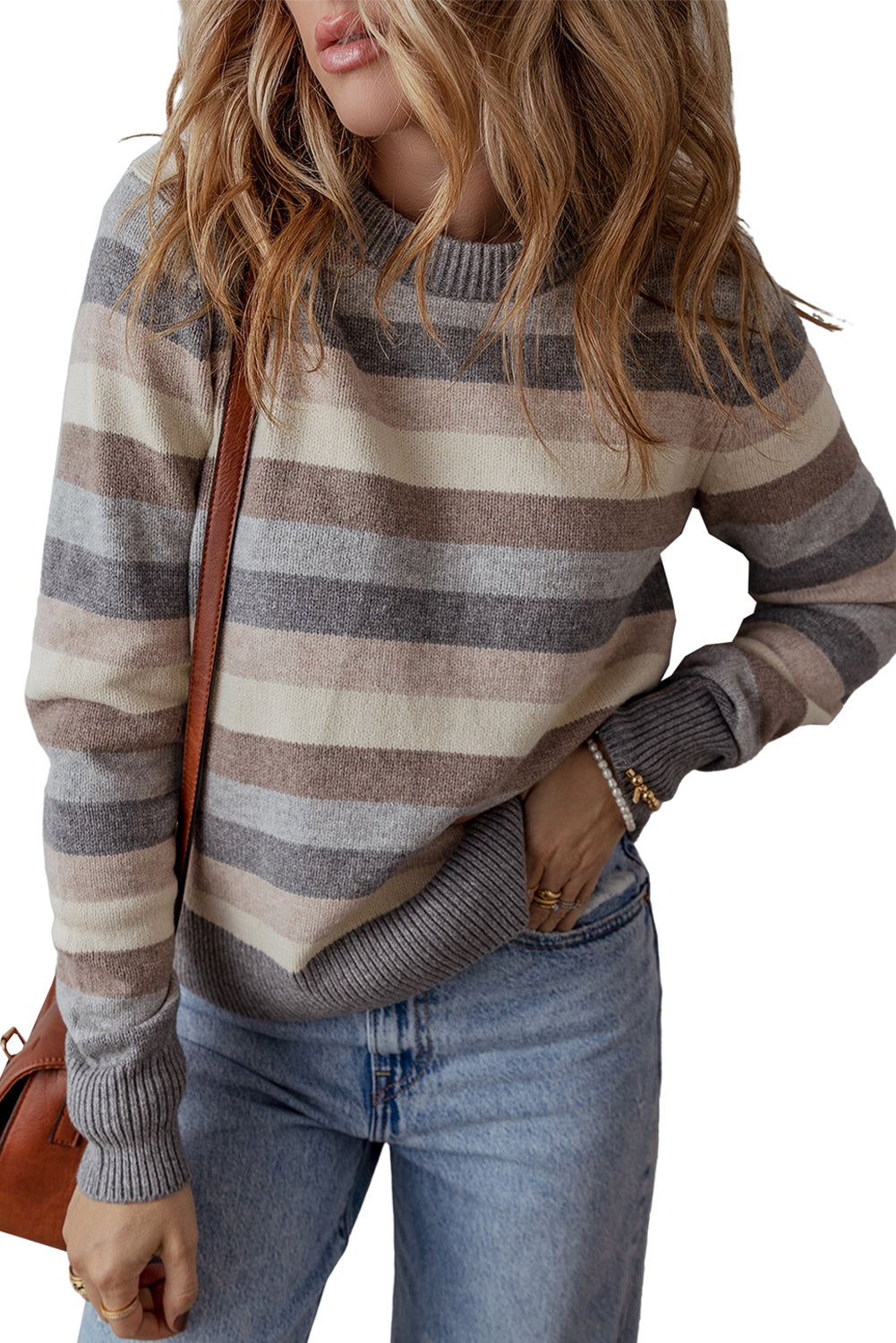 Striped Ribbed Edge Sweater