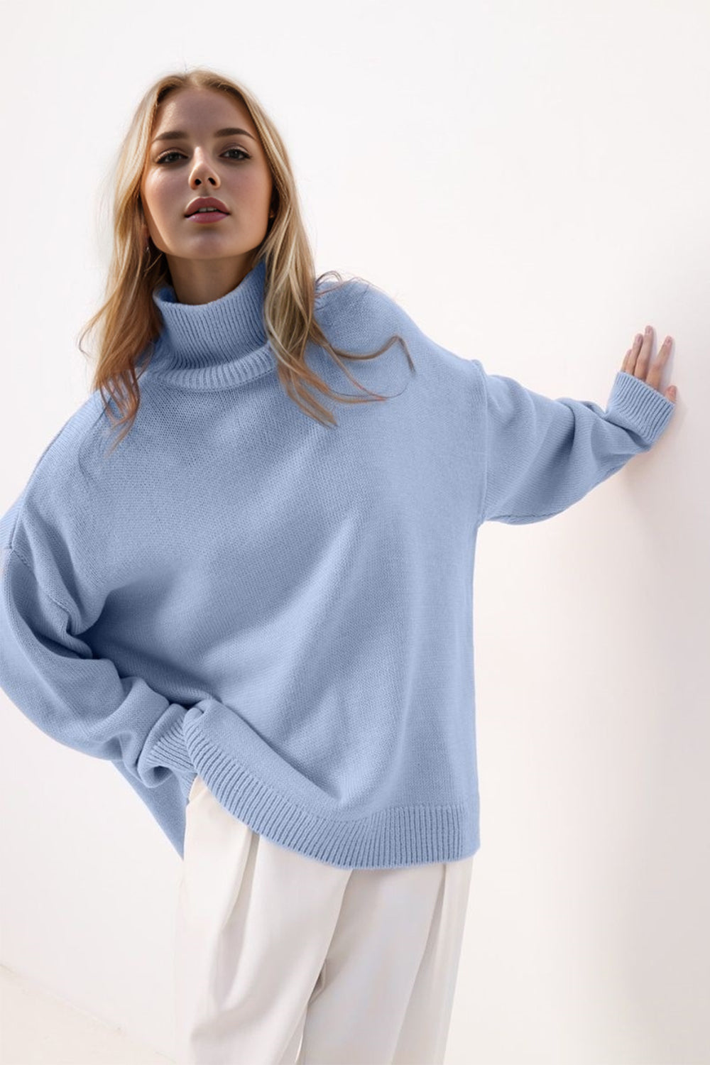 Side Slit Turtleneck Sweater