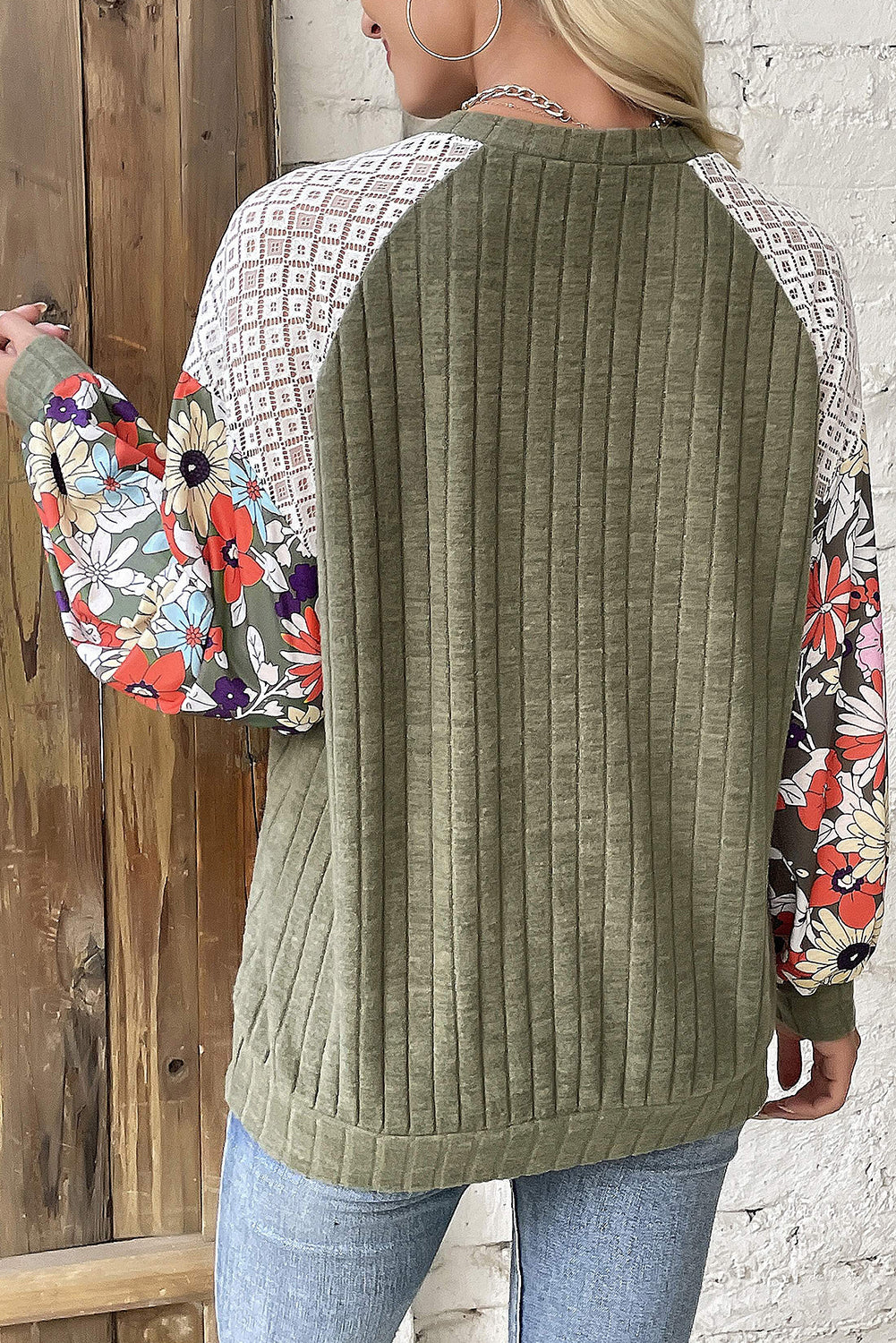 Flowery Raglan Sleeve Blouse Plus Size