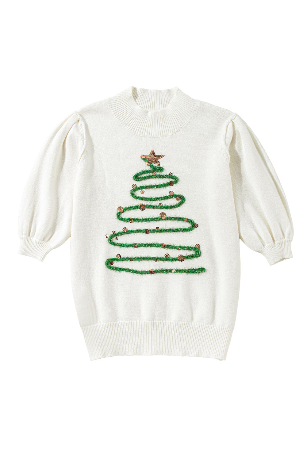 Christmas Tree Puff Sleeve Sweater