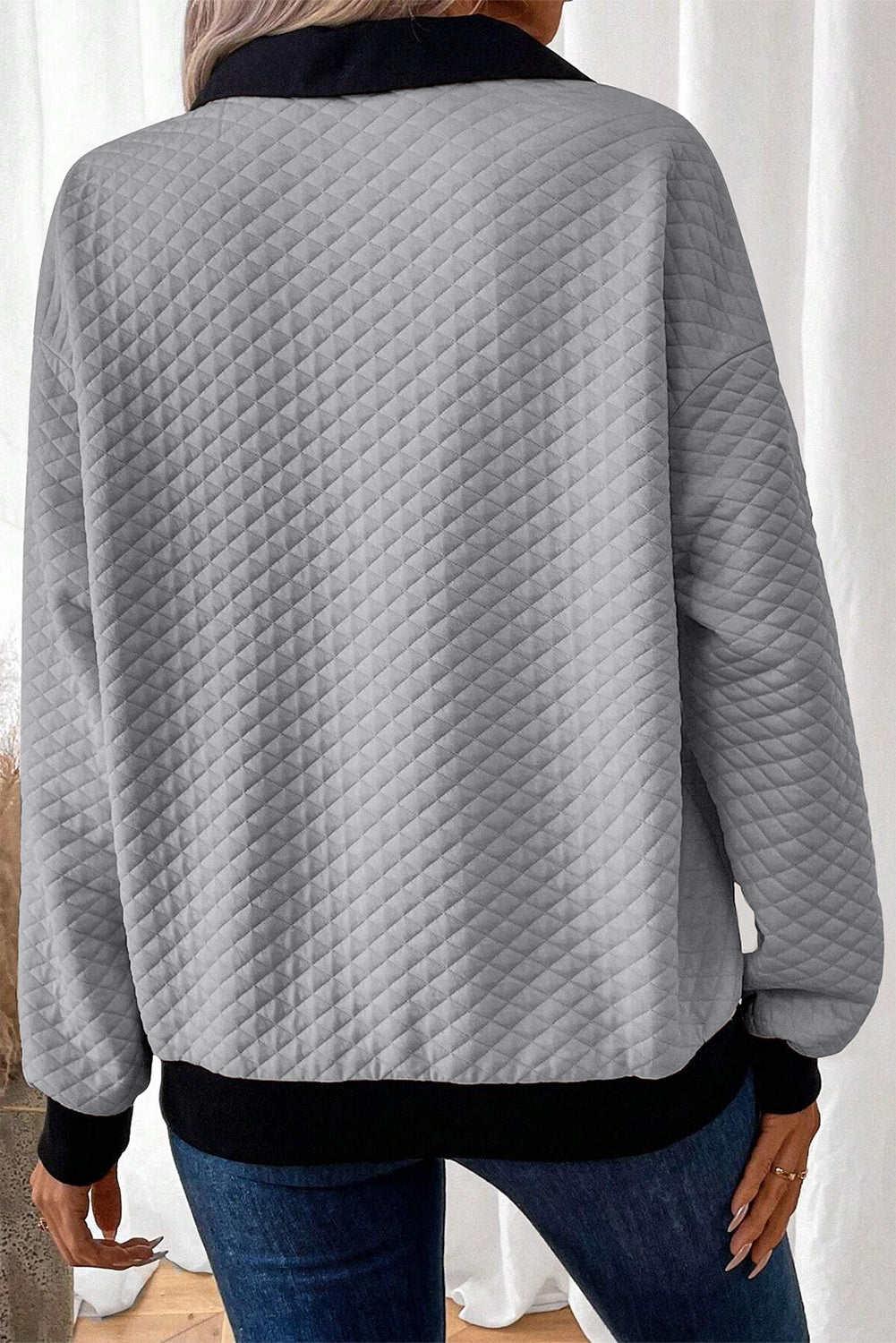 Quilted Button Neck Sweatshirt