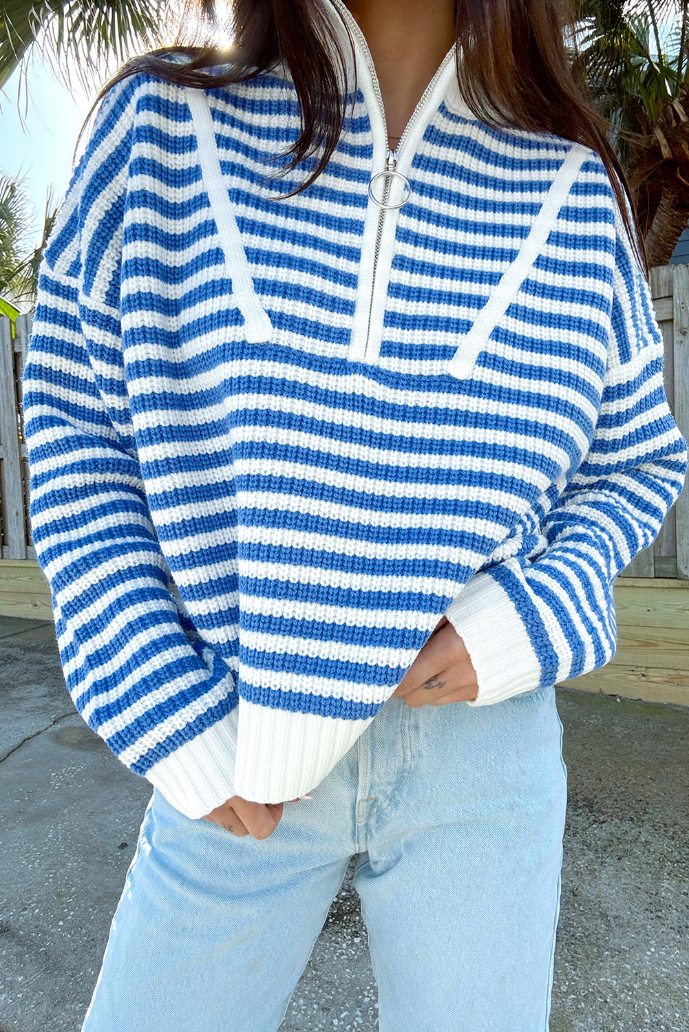 Stripe Zip Up Sweater