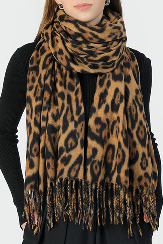 Leopard Print Fringe Scarf