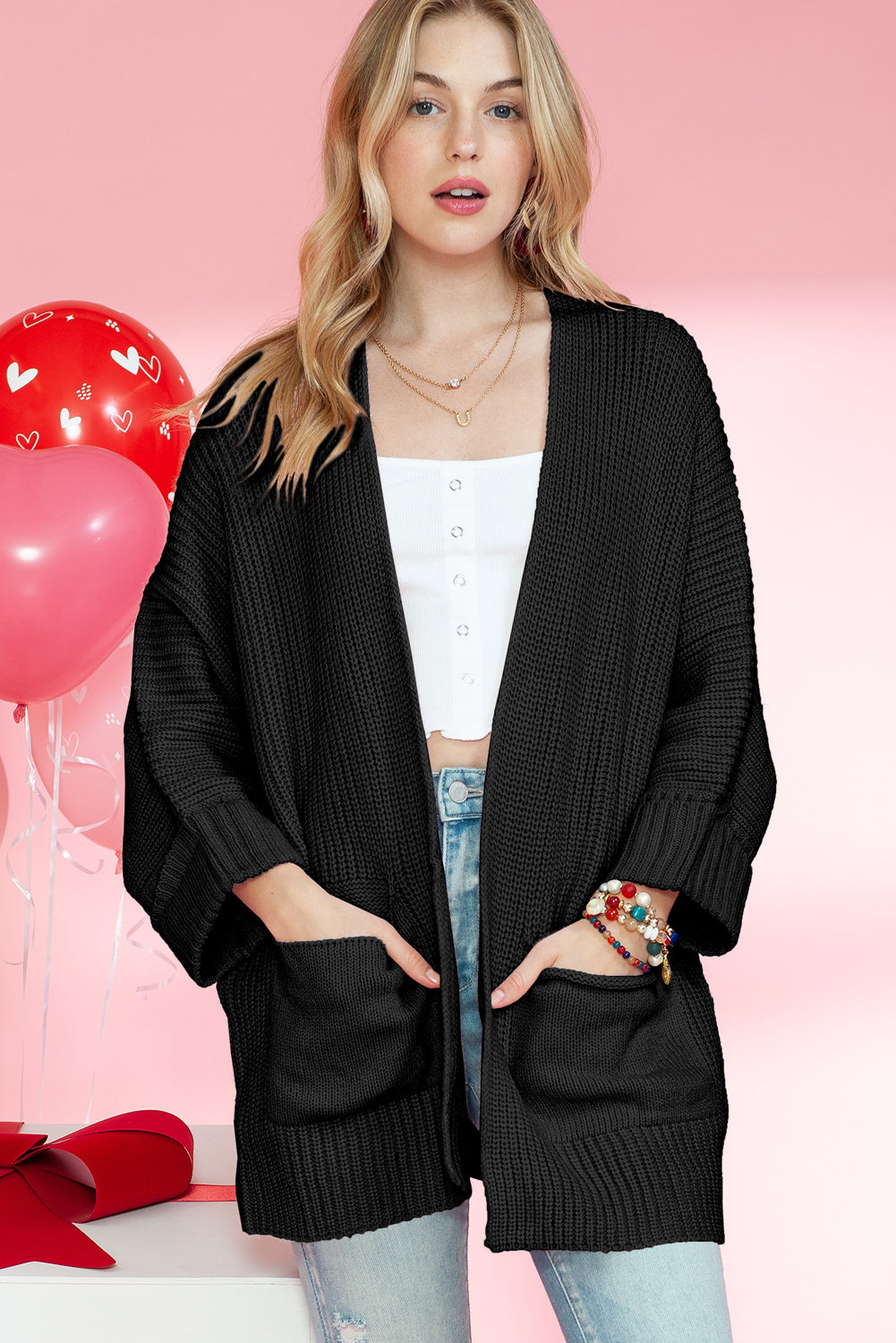 Batwing Sleeve Oversized Cable Knit Cardigan