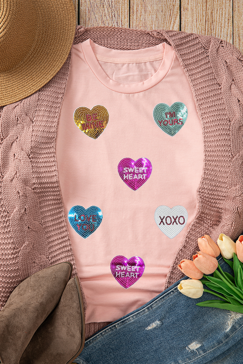 Sequin Valentines Hearts Tee